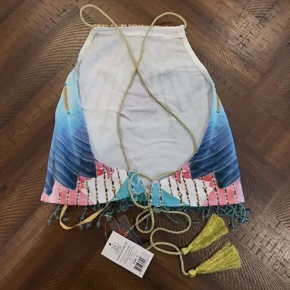 Dolls Kill x 24HRS Beaded open back halter top with beaded trim Small - Picture 4 of 5